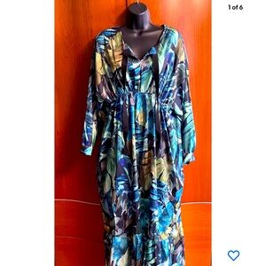 NWOT TOV Noir Green  Dress Ruffle Asymmetrical Hem Long Sleeves Size 38 / M